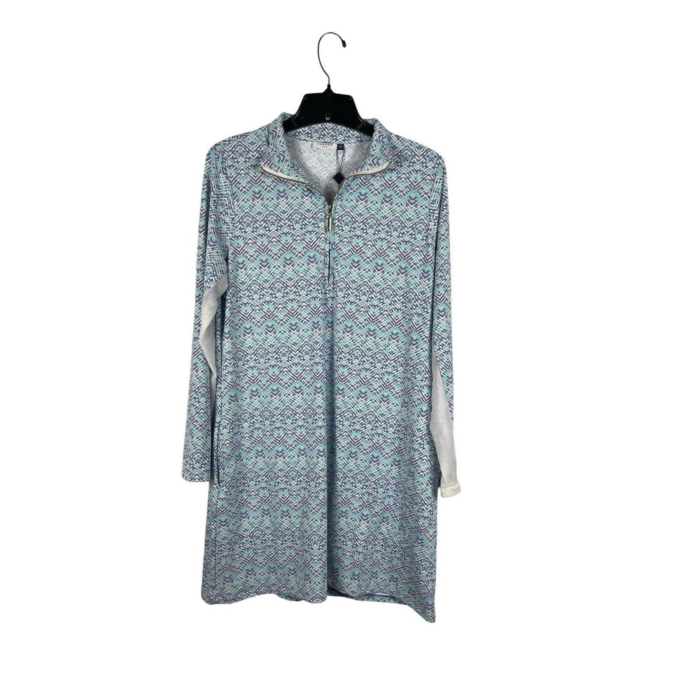 Cabana Life L Naples Performance Zip Dress UPF 50+ Blue Green Resort NWT